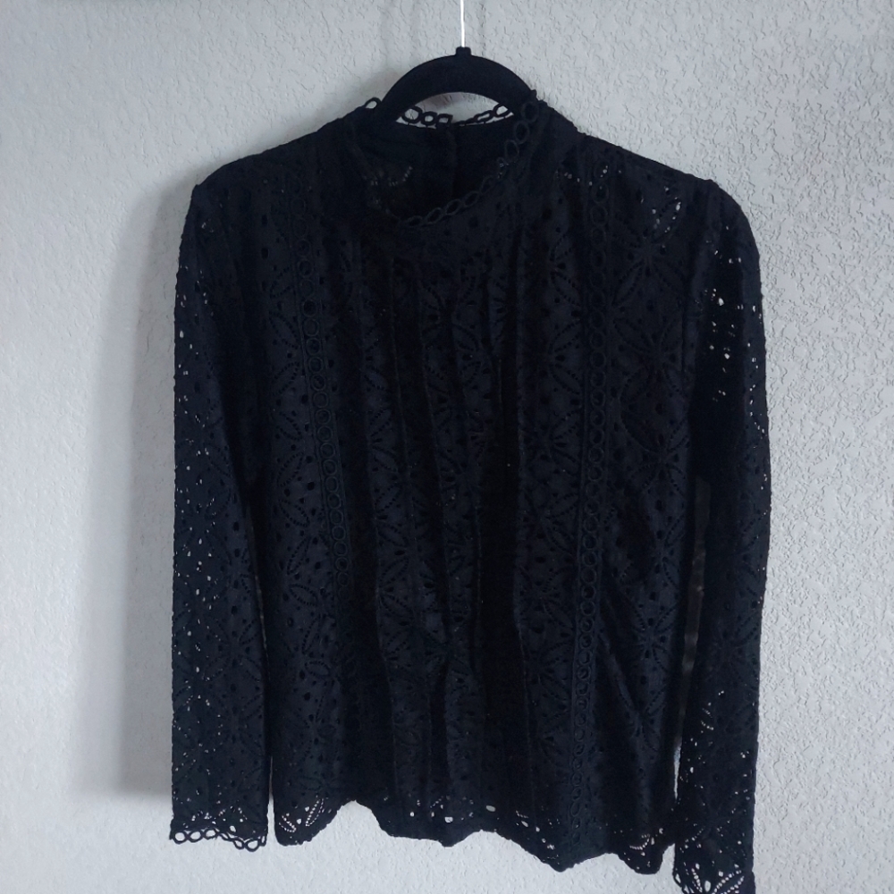 Cable and Gauge Black Lace Top